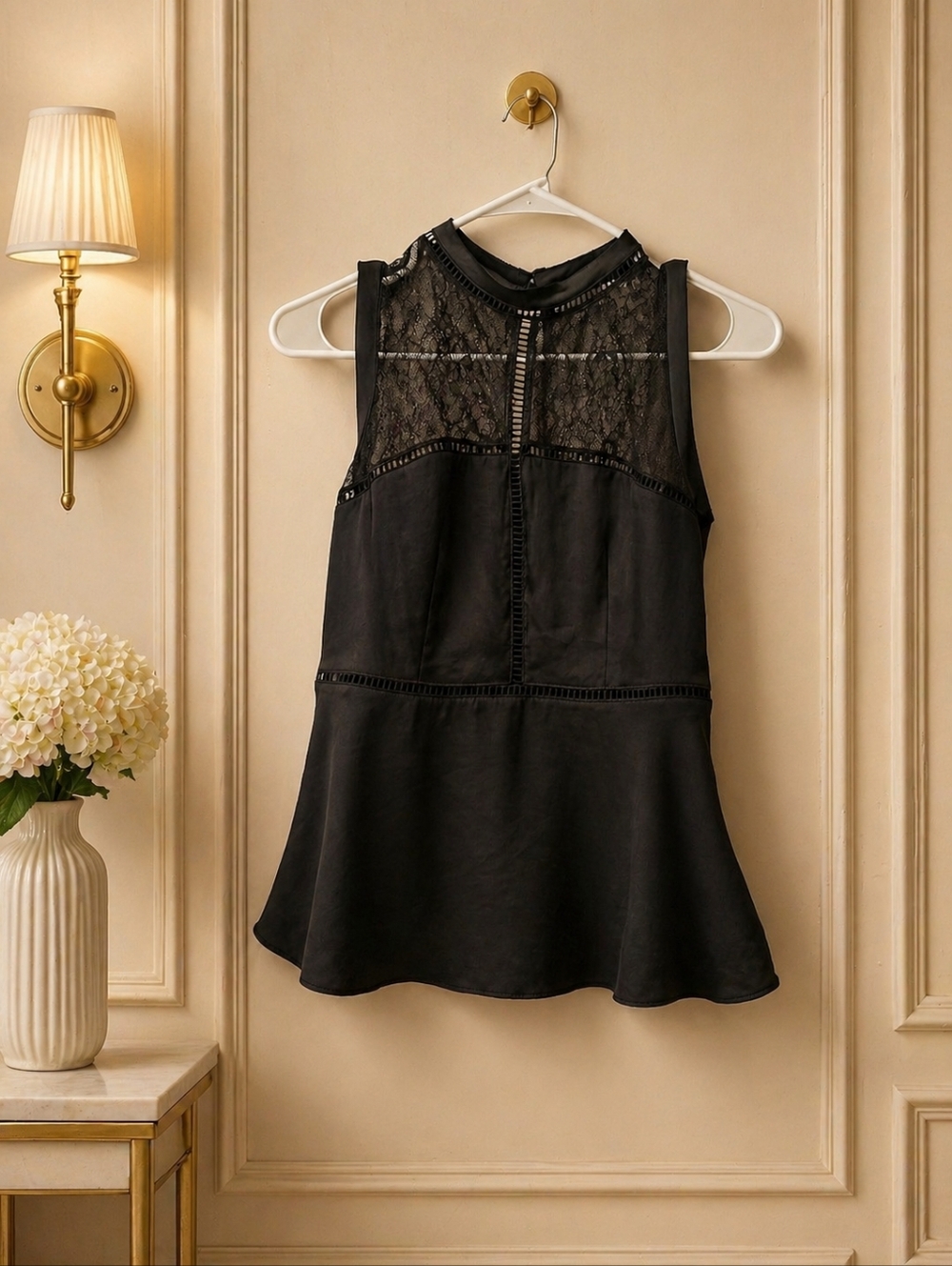 NWOT Zara XS Black Lace Yoke Peplum Camisole